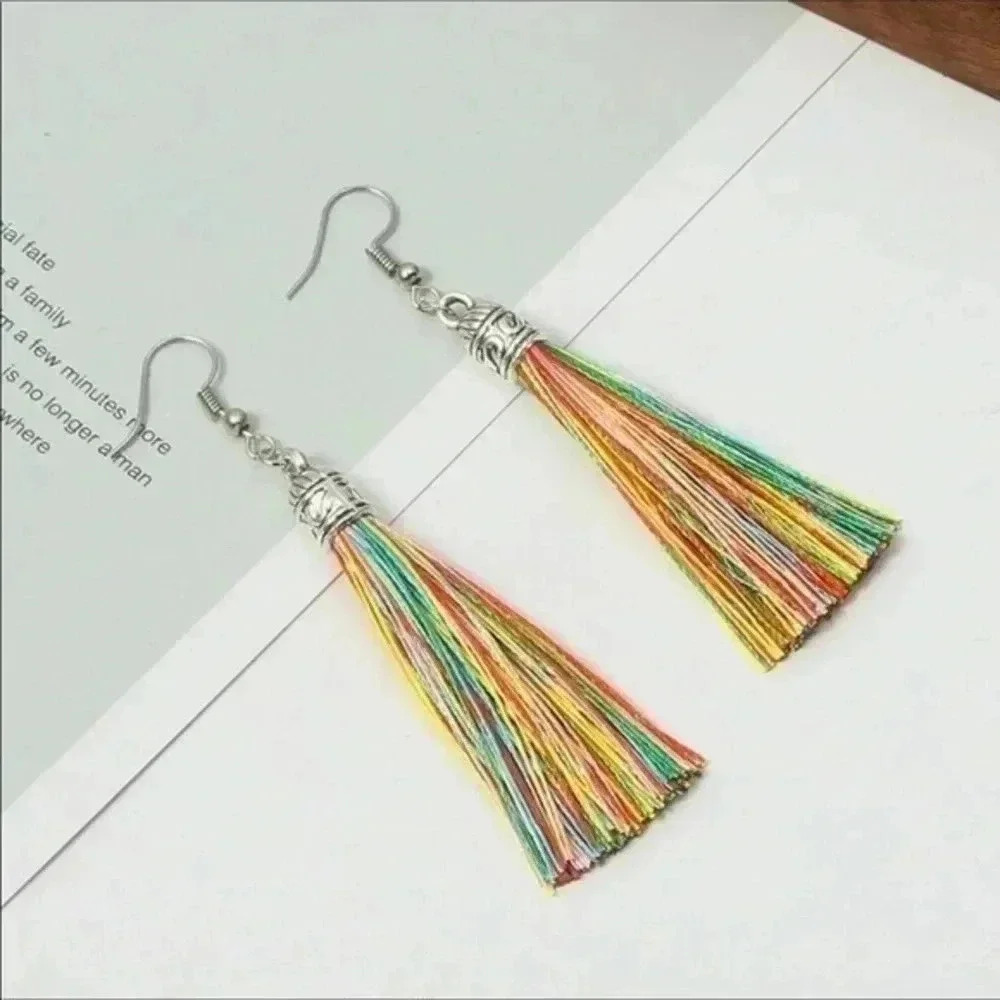 Rainbow Tassel Boho Earrings NWT